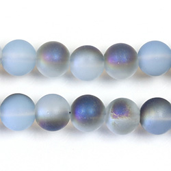 Pressed Glass Bead Smooth - Round 08MM MATTE WHITE OPAL HALF BLUE