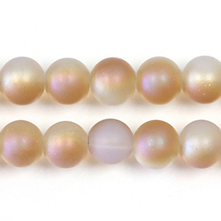 Pressed Glass Bead Smooth - Round 08MM MATTE WHITE OPAL HALF LUMI