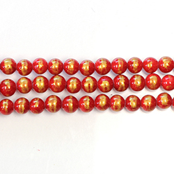 Pressed Glass Bead Smooth - Round 04MM DYED GOLD SPLASH RED