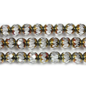Glass Center Cut Bead 08MM CRYSTAL Faceted Center w/ CARNIVAL Coat