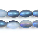 Pressed Glass Bead Smooth - Oval 12x8MM MATTE WHITE OPAL HALF BLUE COAT