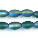 Pressed Glass Bead Smooth - Oval 12x8MM MATTE ZIRCON HALF GREEN COAT