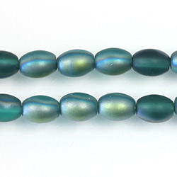 Pressed Glass Bead Smooth - Oval 07x5MM MATTE ZIRCON HALF GREEN COAT