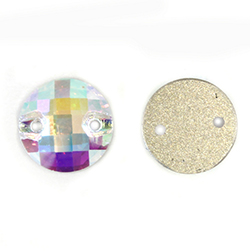 Crystal Flat Back 2-Hole Sew-on Foiled Stones - Round 10MM CRYSTAL AB