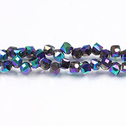 Chinese Cut Crystal Bead - Cube with Offset Hole 06MM FULL METALLIC IRIS PURPLE GREEN