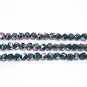 Chinese Cut Crystal Bead - Fancy 04MM DK GREEN 1/2 RAINBOW Coated