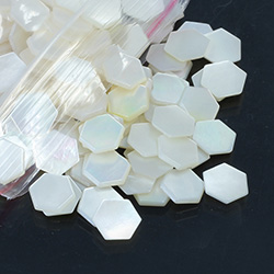 Shellstone Flat Back Flat Top Back Bevel Stone - Hexagon 08.5MM WHITE MOP
