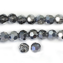 Chinese Cut Crystal Bead 32 Facet - Round 06MM BLACK DIAMOND with HALF HEMATITE EFFECT