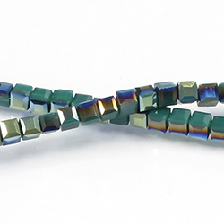 Chinese Cut Crystal Bead 30 Facet - Cube 02.5x2.5MM DARK GREEN 1/2 AB