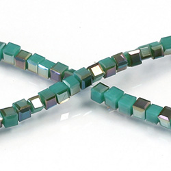 Chinese Cut Crystal Bead 30 Facet - Cube 02.5x2.5MM DARK GREEN 1/2 LUMI COAT