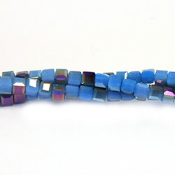 Chinese Cut Crystal Bead 30 Facet - Cube 02.5x2.5MM OPAL AQUA 1/2 RAINBOW METALLIC