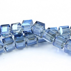 Chinese Cut Crystal Bead 30 Facet - Cube 06x6MM CRYSTAL 1/2 BLUE