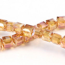 Chinese Cut Crystal Bead 30 Facet - Cube 06x6MM ORANGE LUMI