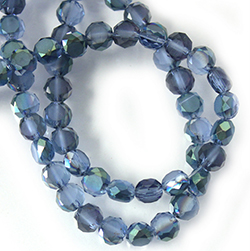 Chinese Cut Crystal Bead Disc Side Drilled - Round 03x6MM CRYSTAL 1/2 METALIC BLUE Coated with Frosted Table