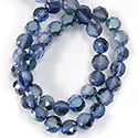 Chinese Cut Crystal Bead Disc Side Drilled - Round 03x6MM LIGHT SAPPHIRE HALF METALLIC GREEN Coated with Frosted Table