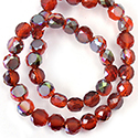 Chinese Cut Crystal Bead Disc Side Drilled - Round 03x6MM RUBY 1/2 GREEN TRANSFER Coated with Frosted Table