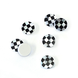 Gemstone Flat Back Flat Top Straight Side INLAY DESIGN - Checkerboard Round 08MM BLACK Glass/MOP Shell