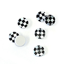 Gemstone Flat Back Flat Top Straight Side INLAY DESIGN - Checkerboard Round 08MM BLACK Glass/MOP Shell
