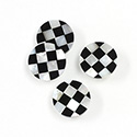 Gemstone Flat Back Flat Top Straight Side INLAY DESIGN - Checkerboard Round 13MM BLACK Glass/MOP Shell