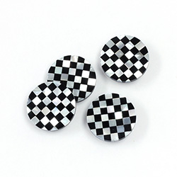 Gemstone Flat Back Flat Top Straight Side INLAY DESIGN - Checkerboard Small Pattern Round 13MM BLACK ONYX Glass /MOP shell