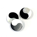 Gemstone Flat Back Flat Top Straight Side INLAY DESIGN - Yin Yang Round 15MM ONYX Glass /MOP Shell