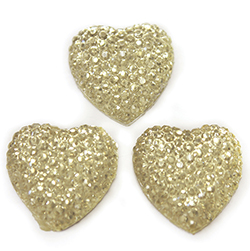 Plastic Flat Back Foiled Stone with Pave Top - Heart 18MM JONQUIL
