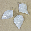 Glass Pendant Leaf with Brass Loop 24x14MM ALABASTER AB