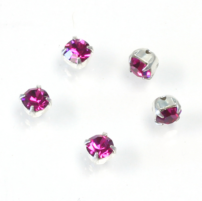 Crystal Stone in Metal Sew-On Setting - Chaton SS16 MAXIMA FUCHSIA-SILVER