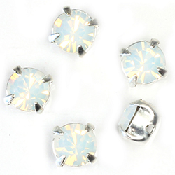 Crystal Stone in Metal Sew-On Setting - Chaton SS29 MAXIMA WHITE OPAL-SILVER