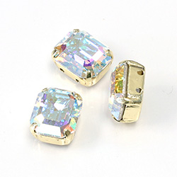 Crystal Stone in Metal Sew-On Setting - Cushion Octagon 12x10MM MAXIMA CRYSTAL AB-GOLD