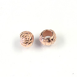 Metalized Plastic Engraved Bead - Rosebud with Large Hole 08MM COPPER