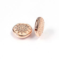 Metalized Plastic Engraved Bead - Sun Round 18x6MM COPPER - LARGE HOLE