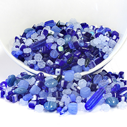 Czech Glass Bead Mix - Assorted shapes - Size Range from Approx. 4mm - 16mm BLUE