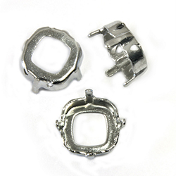 Brass Sew-On Setting - Open Back - Square Antique- 10mm - IMIT. SILVER FINISH