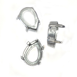 Brass Sew-On Setting - Open Back - Drop -Fancy Pear 14x10mm - IMIT. SILVER FINISH