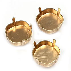 Brass Prong Setting - Closed Back - Square Antique 14mm - RAW BRASS
