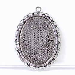 1928 Casting Metal Setting with 40x30MM Recess, closed back with Single Loop Oval ANTIQUE SILVER