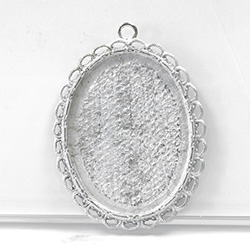 1928 Casting Metal Setting with 40x30MM Recess, closed back with Single Loop Oval PEWTER RAW