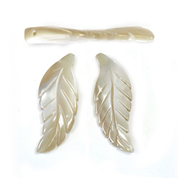 Shell Pendant, Leaf Shape, Carved 25x10MM BROWN TROCHUS (MOP) - Sold in pairs of Left and Right facing