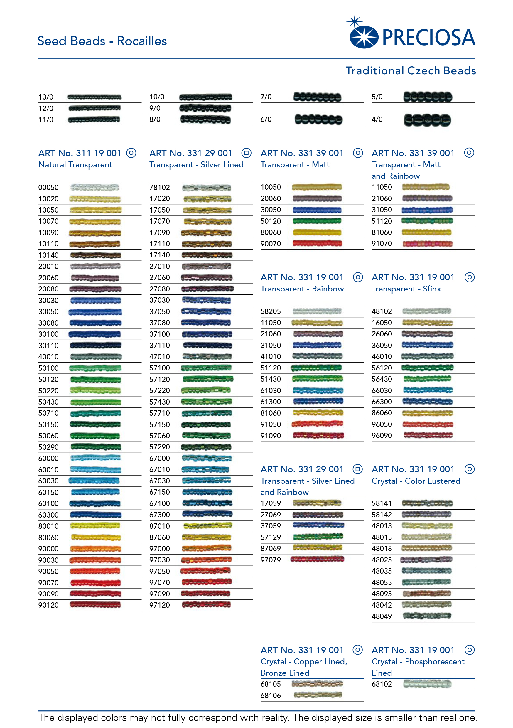 Preciosa Ornela Seed Beads Color Chart