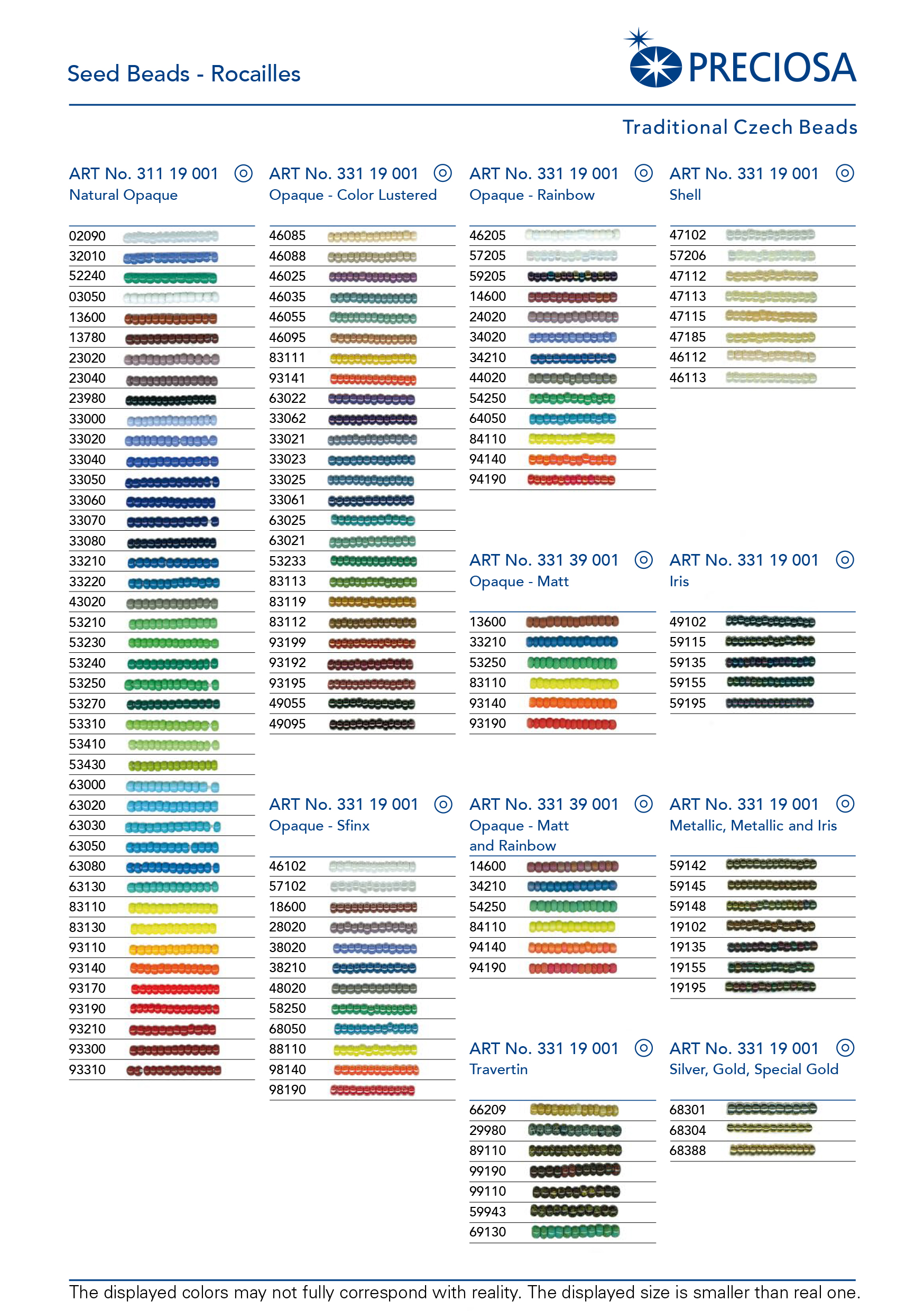 Preciosa Ornela Seed Beads Color Chart