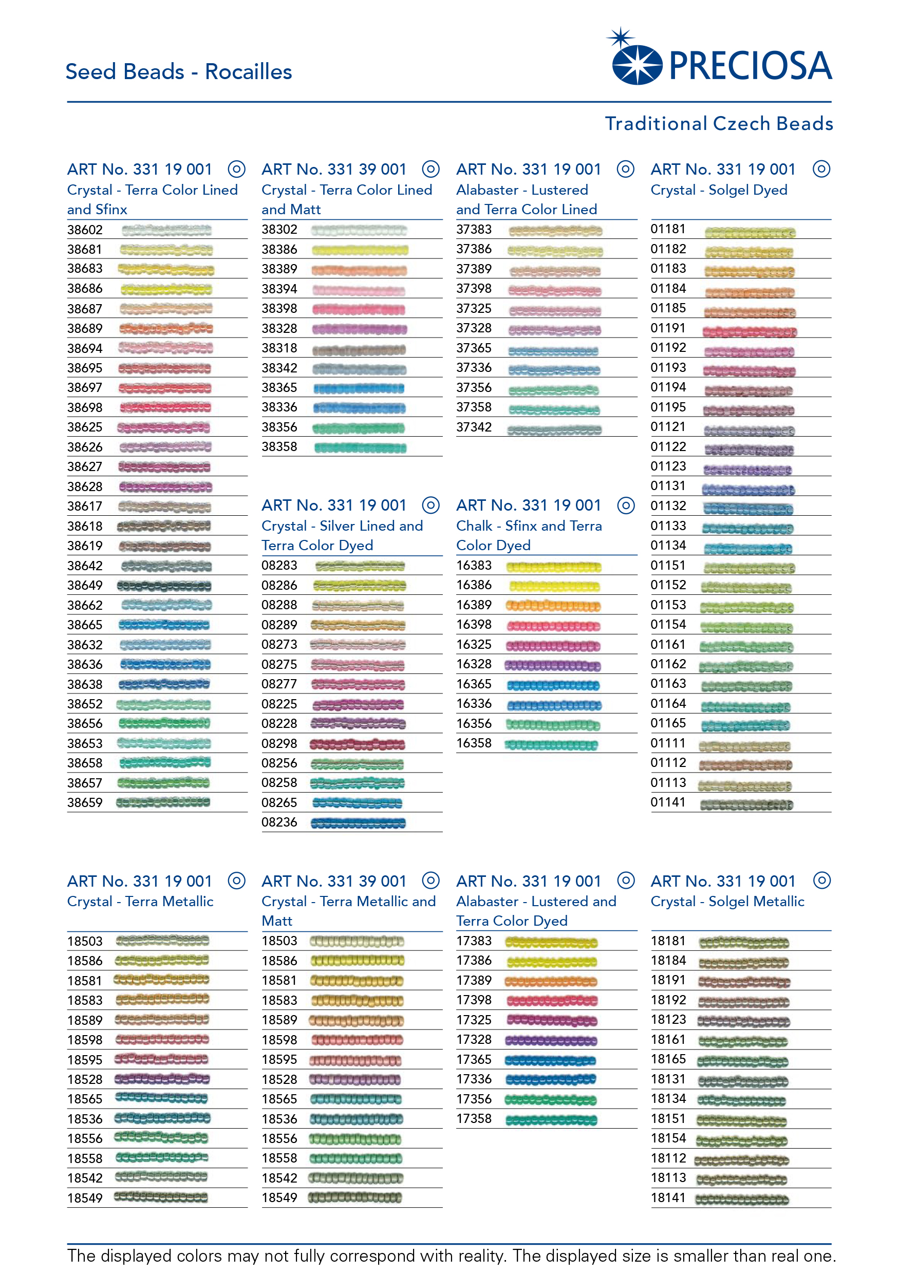 Preciosa Ornela Seed Beads Color Chart