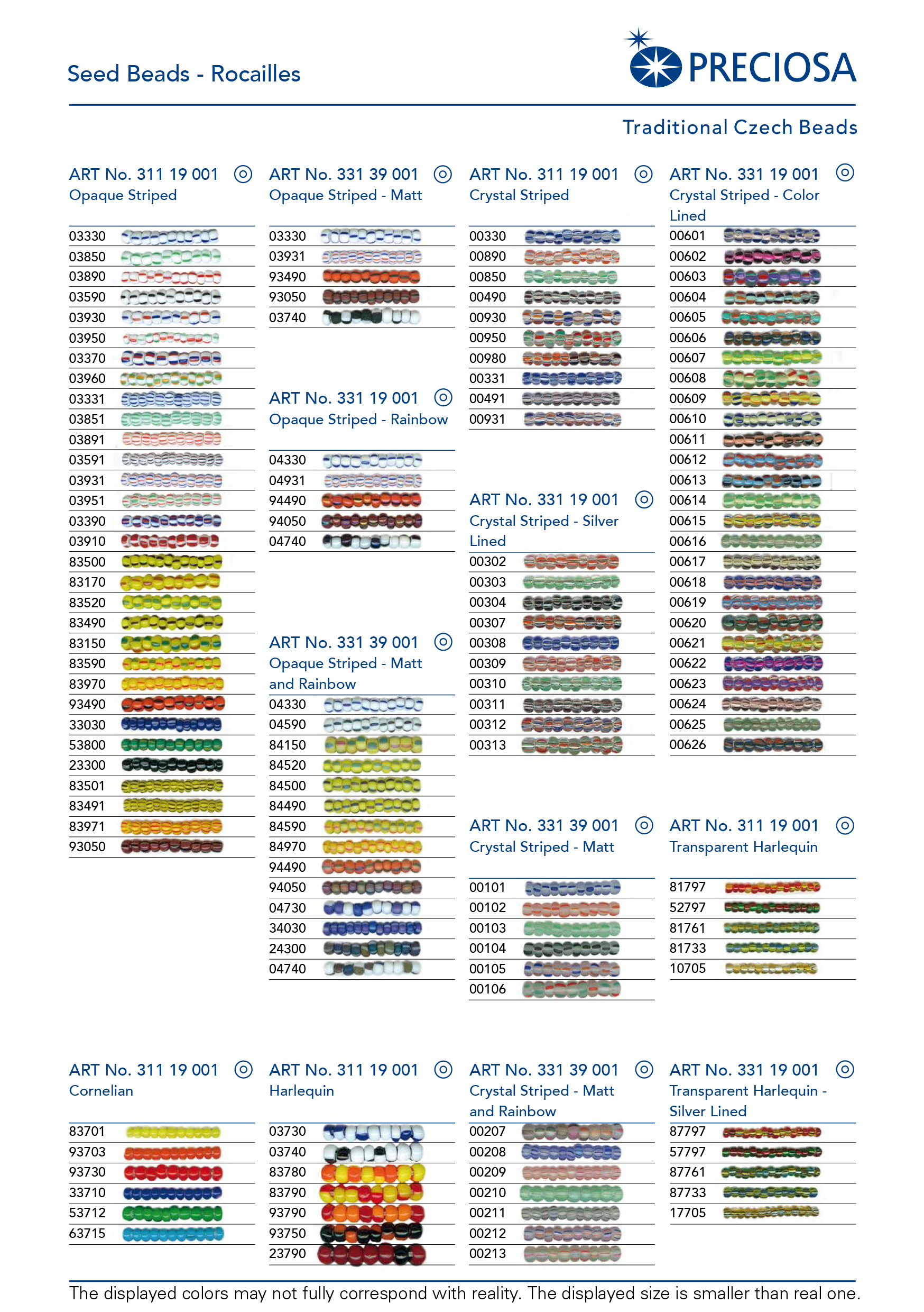 Preciosa Ornela Seed Beads Color Chart