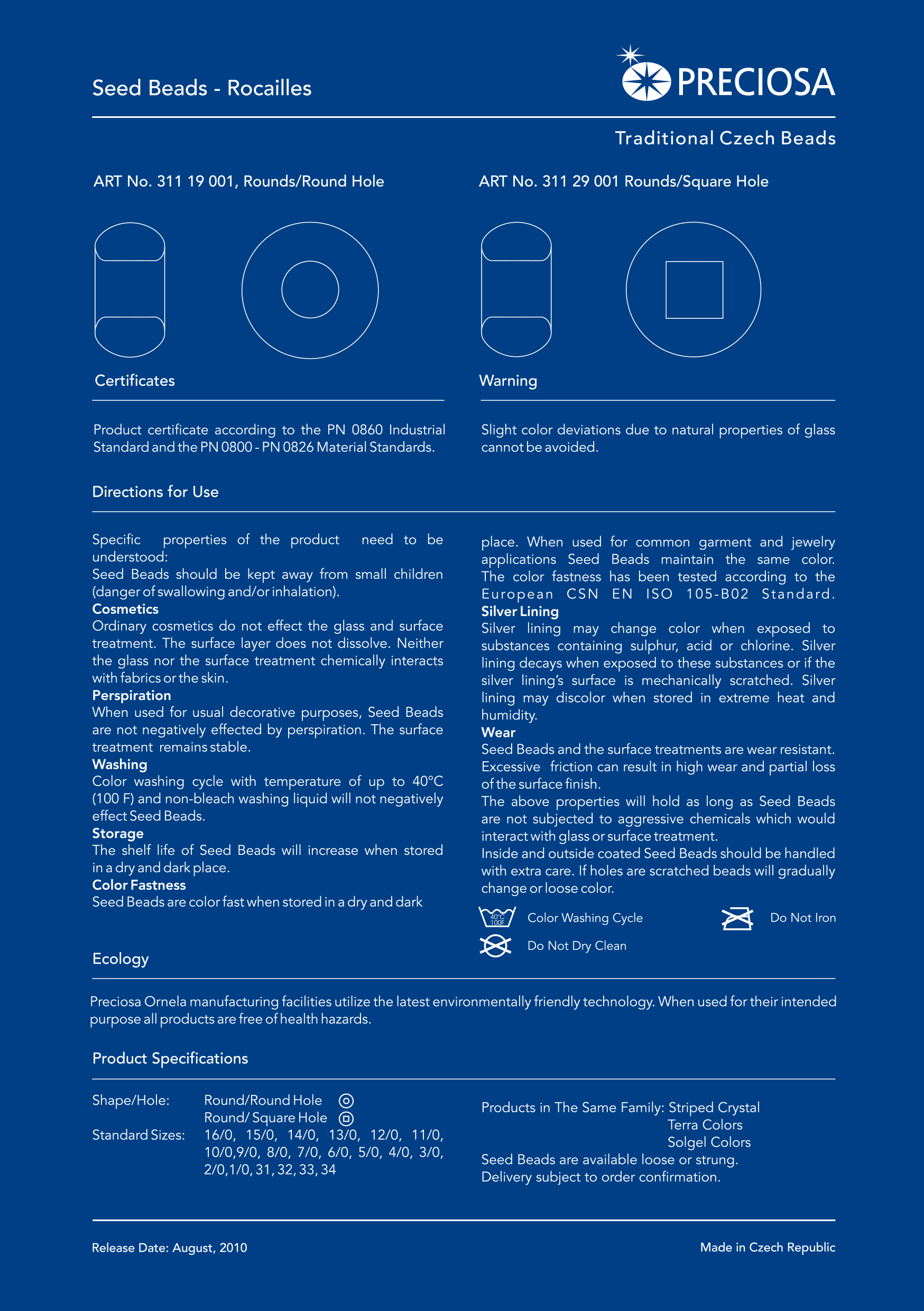 Preciosa Ornela Seed Beads Color Chart