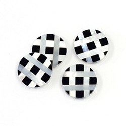 Gemstone Flat Back Flat Top Straight Side INLAY DESIGN - Crisscross Round 13MM MOP/ONYX