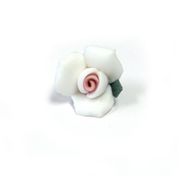 Ceramic Flat Back Flower - Rose 17MM WHITE with PINK