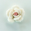 Ceramic Flat Back Flower - Rose 27MM WHITE with PINK