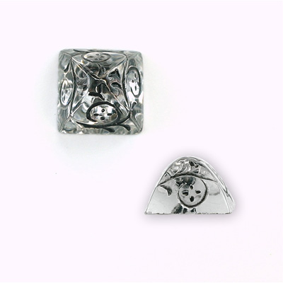 Glass Flat Back Foiled Pyramid Stone with Black Engraving  12x12MM CRYSTAL