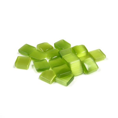 Fiber-Optic Flat Back Buff Top Straight Side Stone - Square 06x6MM CAT'S EYE OLIVENE