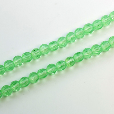 Czech Pressed Glass Bead - Melon Ribbed Round 5MM LIME GREEN